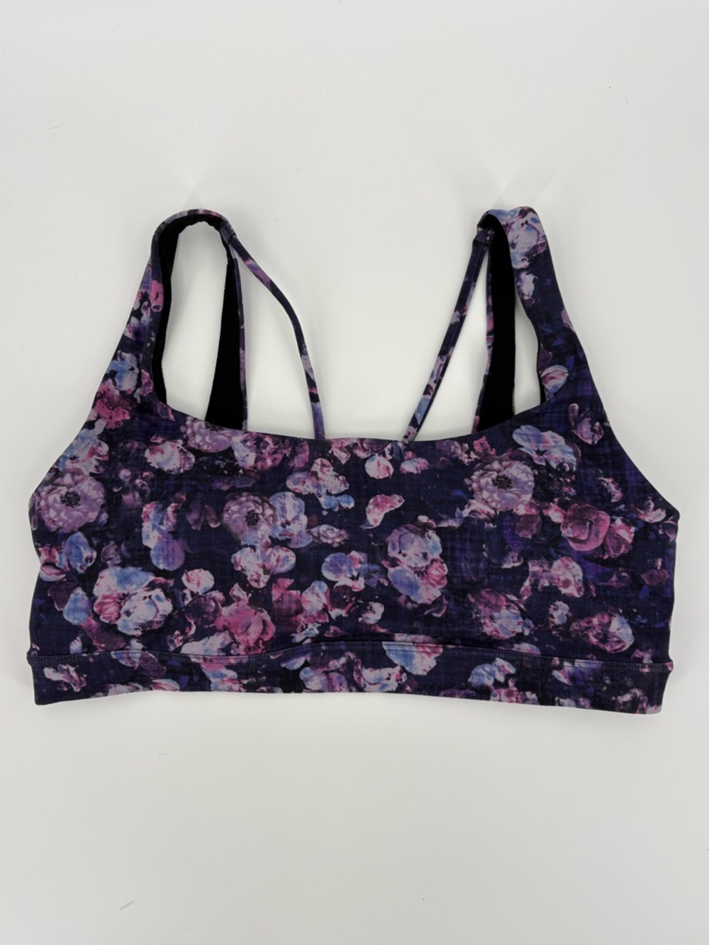 Athleta Exhale Sports Bra - Floral Strappy Purple & Navy Women’s Large